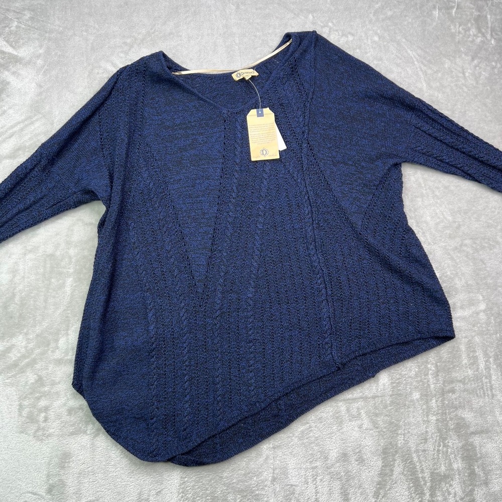 Democracy Sweater Womens Medium Blue Asymmetrical Knit Sweater V Neck Pullover